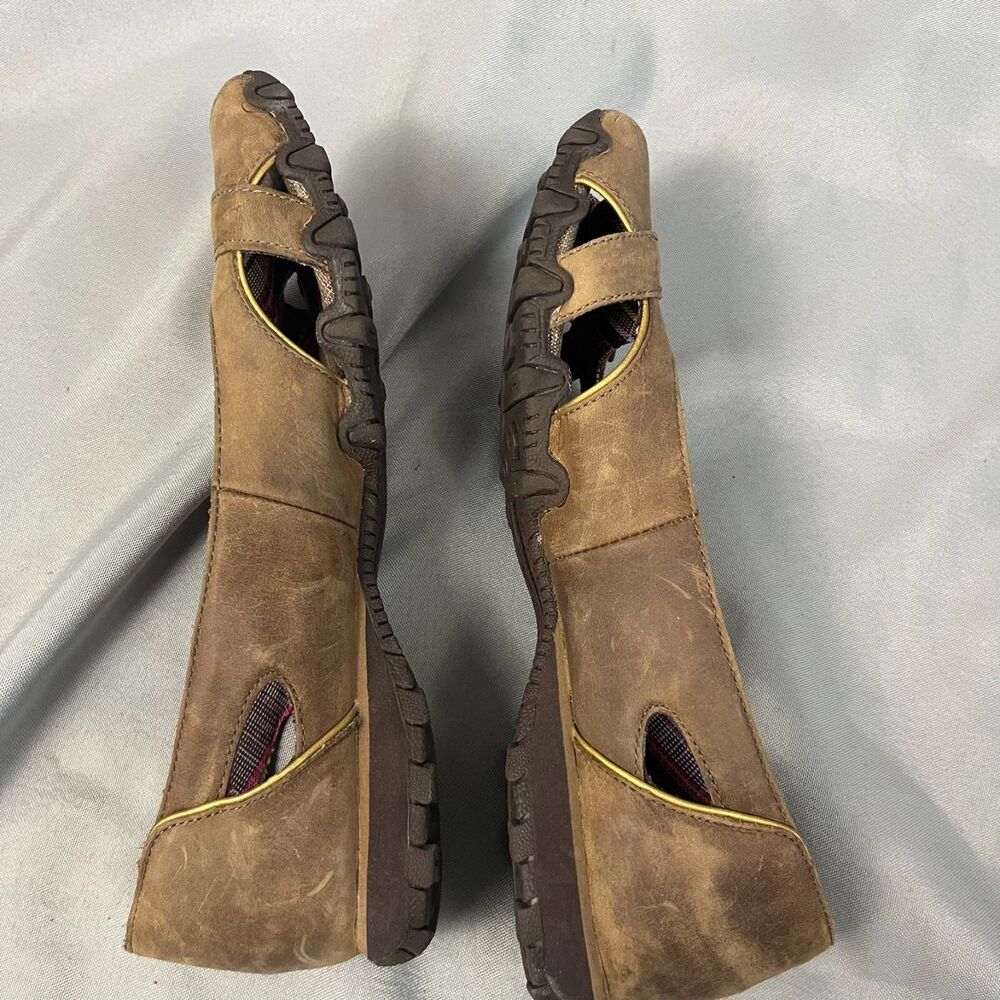 Skechers Leather Brown Original Bikers Buckle Peep Toe Slip On Shoes Womens 8.5 - Picture 5 of 7